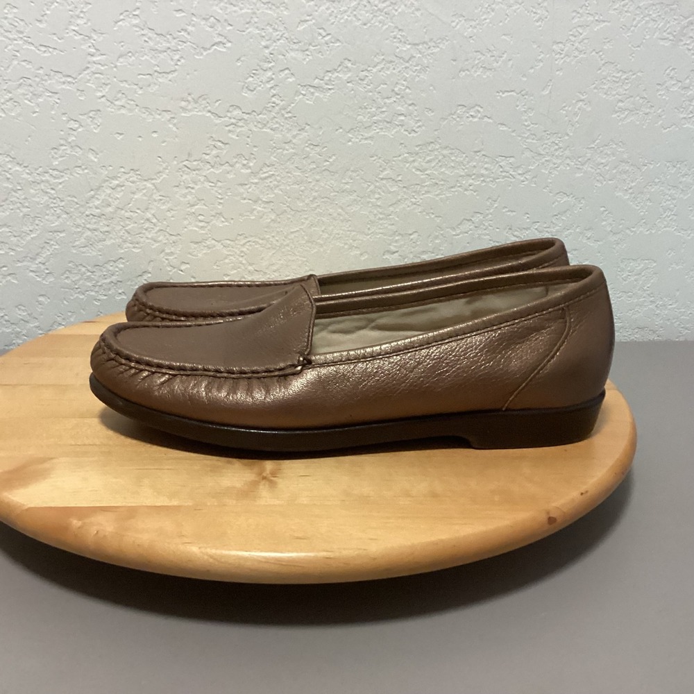 SAS Simplify Bronze Metallic Leather Loafers Womens 9Comfort Shoes Made in USA